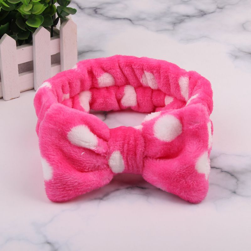 Coral Velvet Bow Polka Dot Face Wash Headband