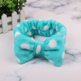 Coral Velvet Bow Polka Dot Face Wash Headband